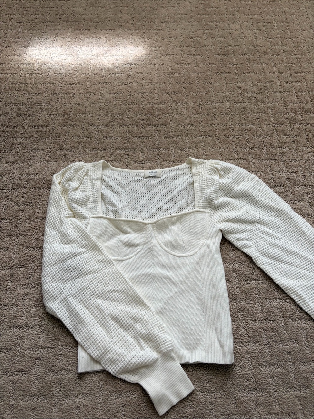 Wilfred Cream Square-Neck Knit Top with Puff Sleeves